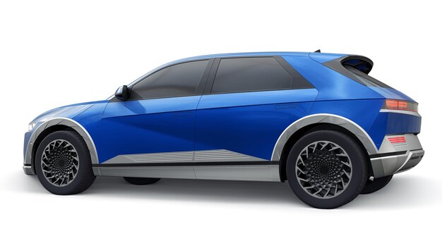 Ultra progressive electric hatchback SUV for people who love technology Blue car on a white isolated background 3d illustration