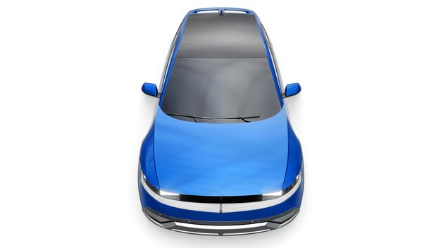 Ultra progressive electric hatchback SUV for people who love technology Blue car on a white isolated background 3d illustration