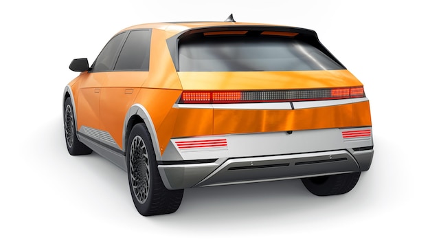 Ultra progressive electric hatchback SUV for people who love technology Orange car on a white isolated background 3d illustration