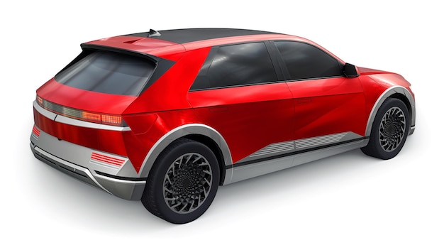 Ultra progressive electric hatchback SUV for people who love technology Red car on a white isolated background 3d illustration