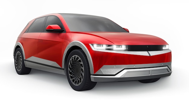 Ultra progressive electric hatchback SUV for people who love technology Red car on a white isolated background 3d illustration