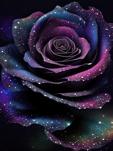 写真 超品質超現実的美しい星空のような黒いバラの詳細な写真