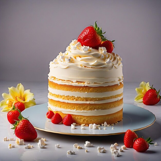 ultra realisti food photograph featuring beautiful vanilla cream cake crafted in molecular kitchen