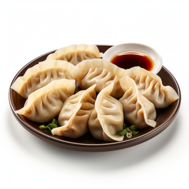 Ultra Realistic 4k Dumplings On White Background High Detailed Inchi Fried Dumplings Sauce