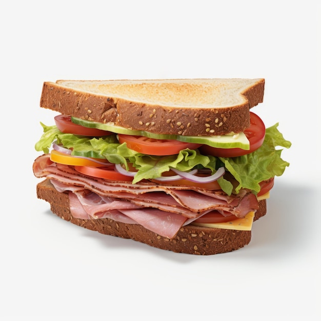 Ultra Realistic 4K Ham and Cheese Sandwich on White Background