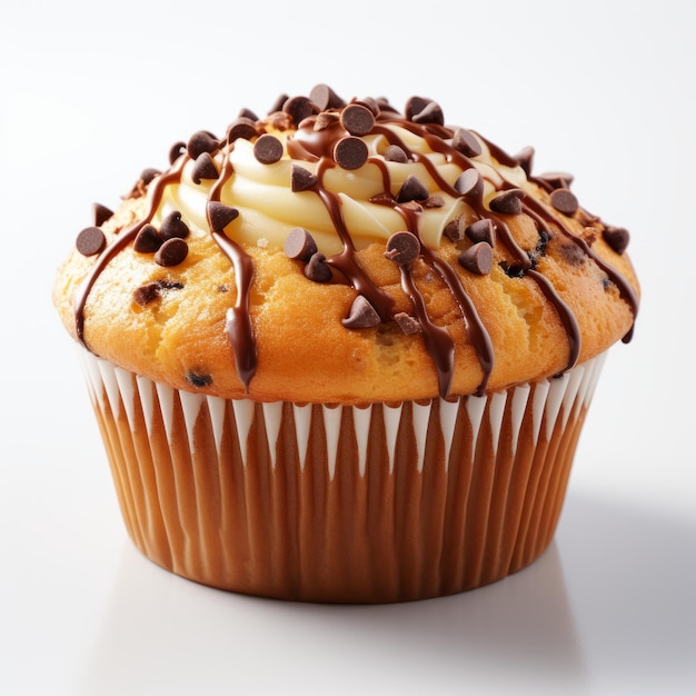 Ultra Realistic 4k Muffin Largescale Tachisme Cupcake With Chocolate Chips And Drizzle