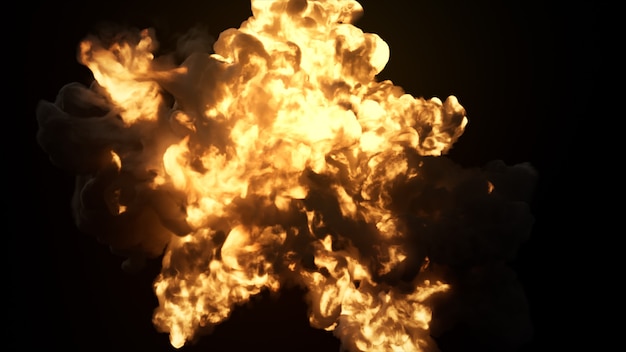 Ultra realistic explosion with thick black smoke on an isolated black background