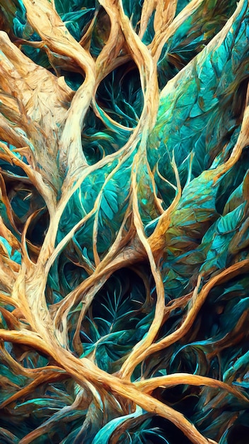 Ultra realistic forest tropical fractal 3d illustration