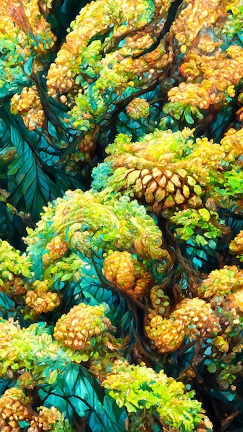 Ultra realistic forest tropical fractal 3d illustration