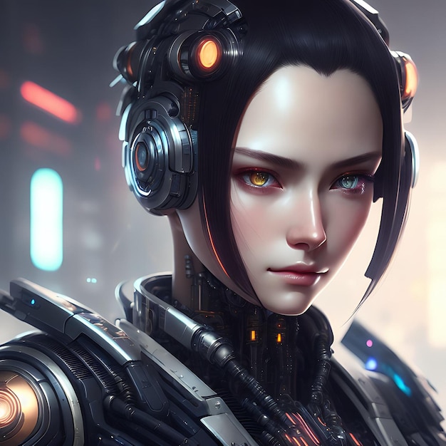 Ultra Realistic Mechanical Robot Anime Style Illustration with Different Eye Colors