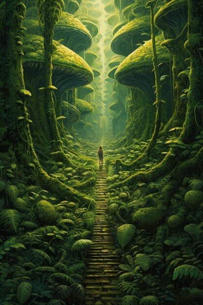 Ultra realistic the path through a lush green jungle