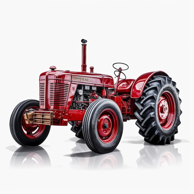 Ultra Realistic Red Tractor On White Background