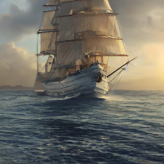 ultra realistic sailing ship beautiful light