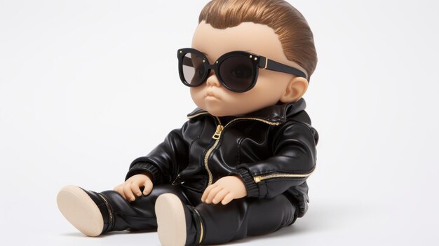 Photo ultra realistic sitting baby doll with black sunglasses