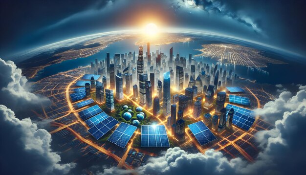 Ultra Realistic Solar City Skylines Powered by Solar Energy Poster Envisioning a Clean Energy Futur