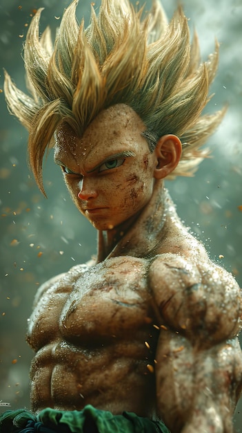 Photo ultra realistic of trunks in super saiyan on dragonball a