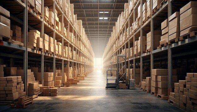 Premium AI Image | Ultra realistic warehouse full of order boxes ...