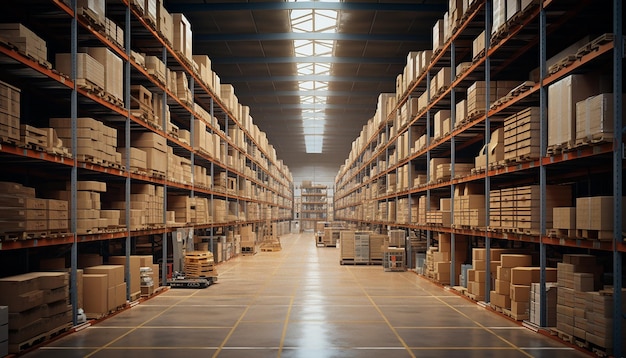 Ultra realistic warehouse full of order boxes logistics concept