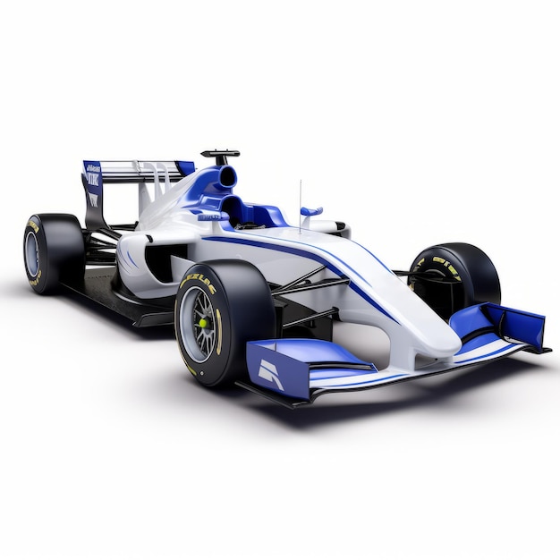 Ultra Realistic White and Blue Racing Car on White Background