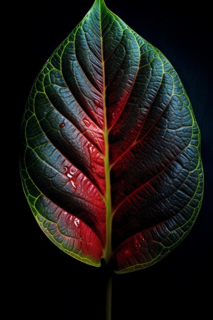 Ultra realistisch een groot blad in zwart rood en groen