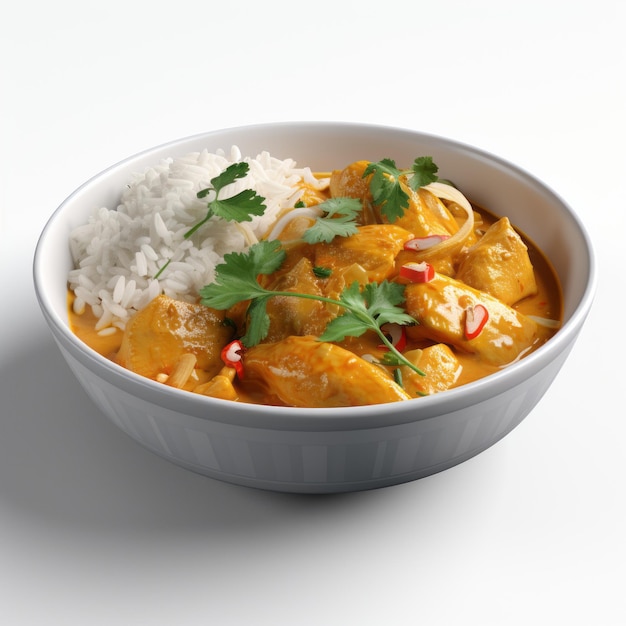 Ultra realistische 4k currykom met kip en rijst