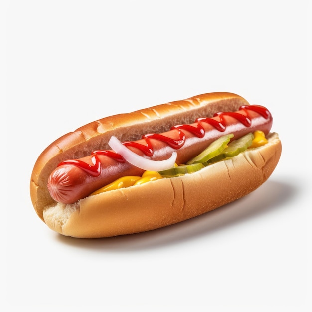 Ultra realistische 4k hotdog op witte achtergrond levensachtig gerenderd in Unreal Engine