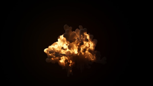 Ultra realistische explosie met dikke zwarte rook op een geïsoleerde zwarte achtergrond