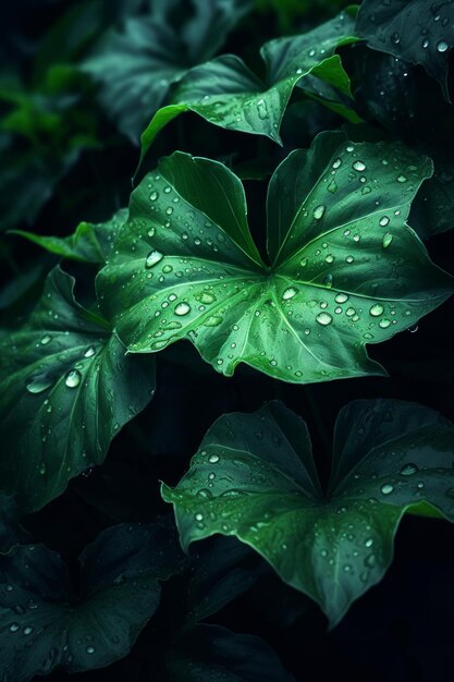 Ultra realistische groene bladeren met regendruppels erop