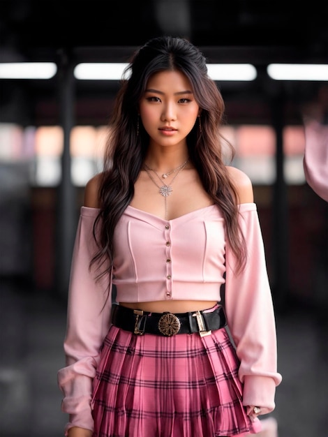 ultradetailed hyperrealistic rendering of a Chinese girl in a miniskirt