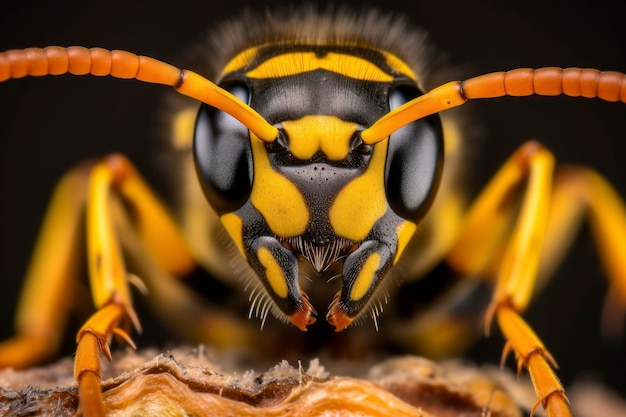 Ultradetailed macro capture of a European wasp showcasing its intricate patterns and features