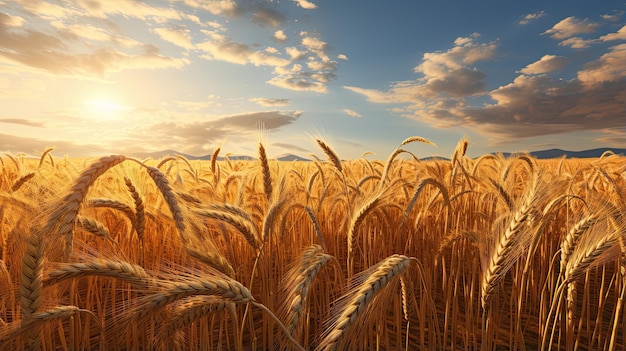 Ultradetailed representation of a sunlit wheat field