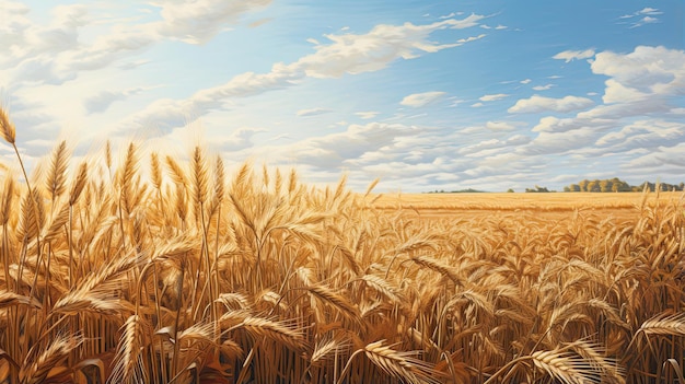 Ultradetailed representation of a sunlit wheat field