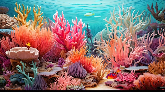 Ultradetailed representation of a vibrant coral reef