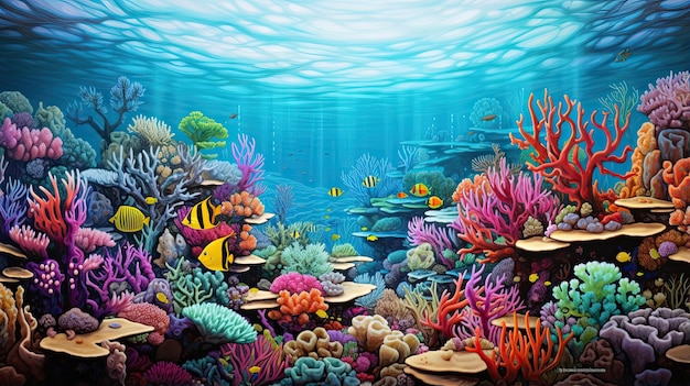 Ultradetailed representation of a vibrant coral reef