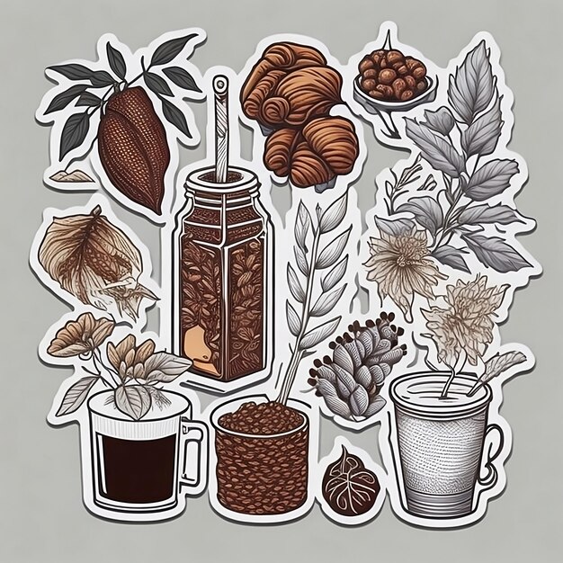 Ultradetailed stickers of different Vietnamese coffee