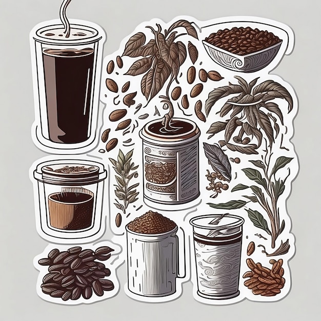 Photo ultradetailed stickers of different vietnamese coffee