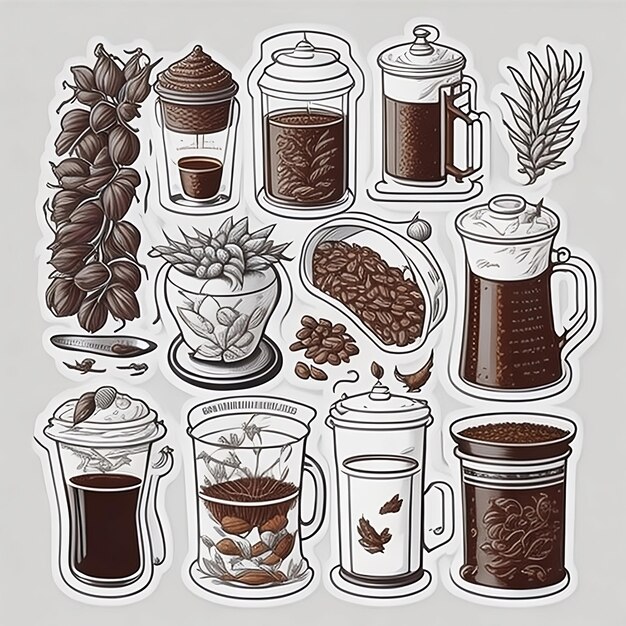 Photo ultradetailed stickers of different vietnamese coffee