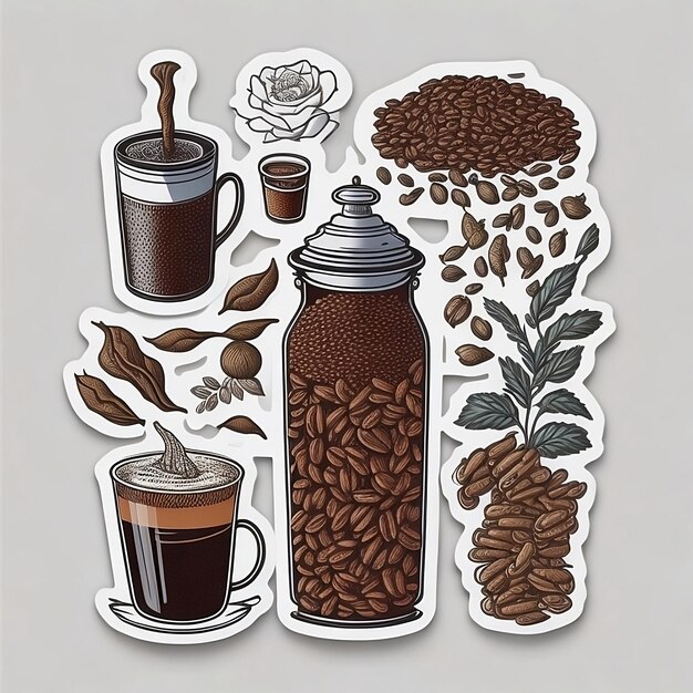 Photo ultradetailed stickers of different vietnamese coffee