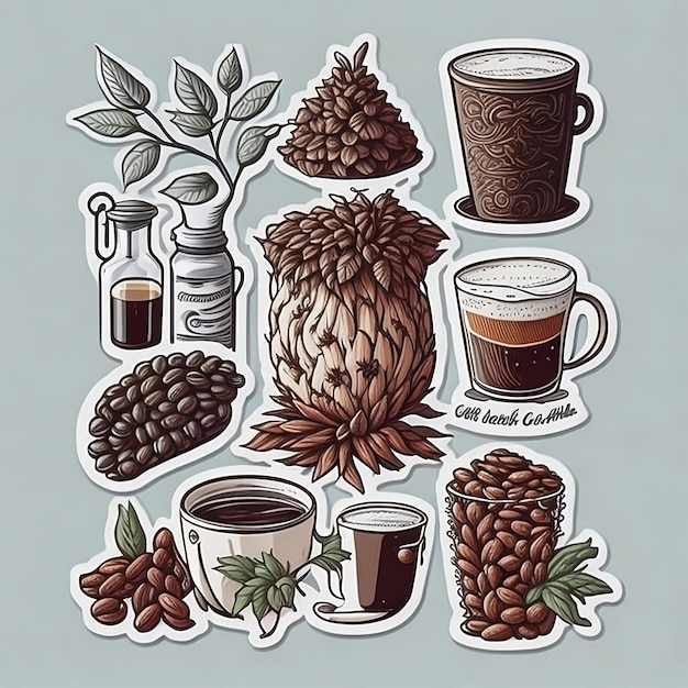 Ultradetailed stickers of different Vietnamese coffee