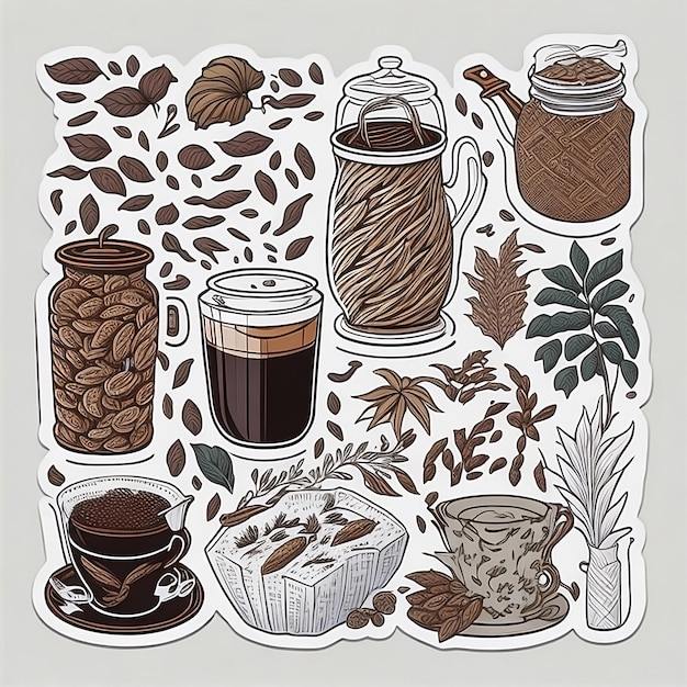 Ultradetailed stickers of different Vietnamese coffee
