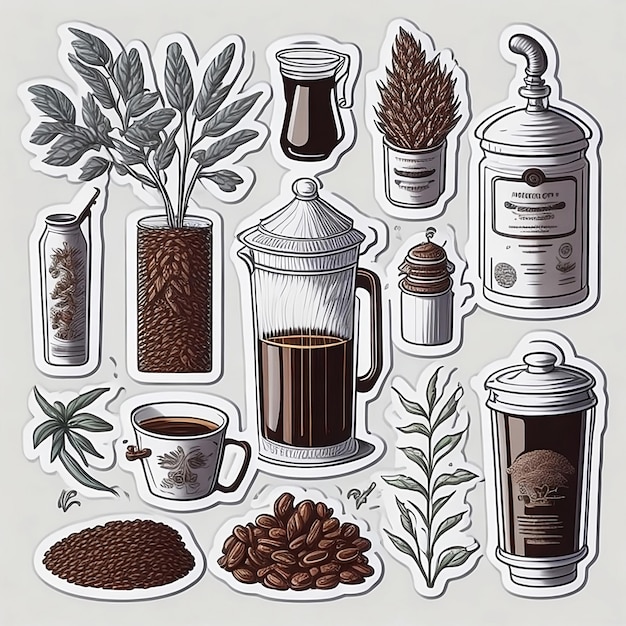 Photo ultradetailed stickers of different vietnamese coffee