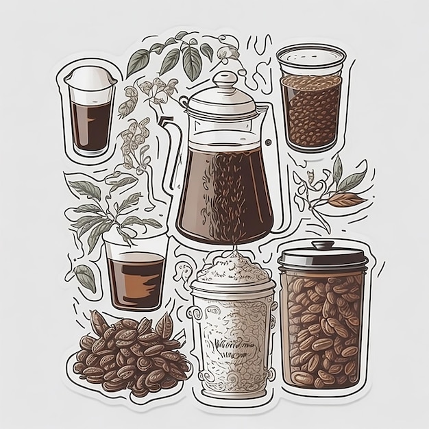 Photo ultradetailed stickers of different vietnamese coffee