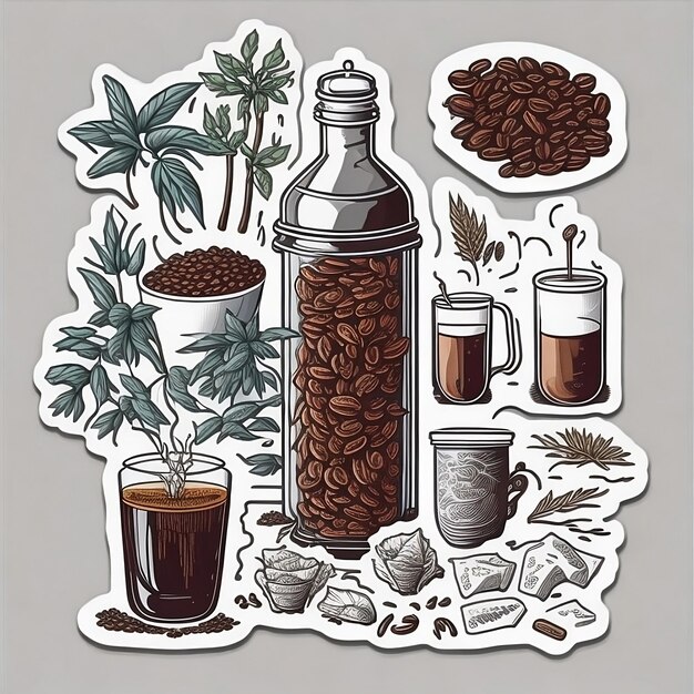 Ultradetailed stickers of different Vietnamese coffee