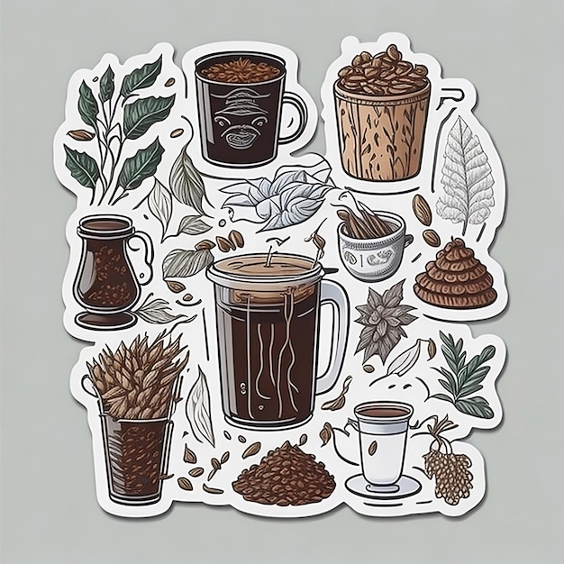 Ultradetailed stickers of different Vietnamese coffee