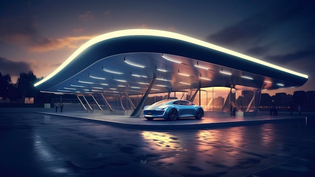 Ultrafast charging stations advanced technology innovative electric vehicle infrastructure sustainable transportation futuristic energy Created with Generative AI technology