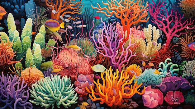 Ultragedetailleerde weergave van een levendig koraalrif