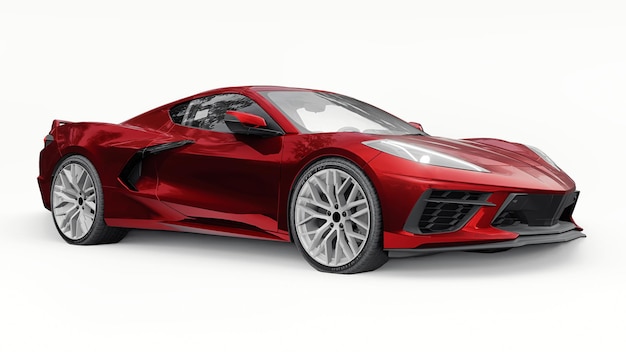 Ultramodern red super sports car with a midengine layout on a\
white isolated background a car for racing on the track and on the\
straight 3d illustration