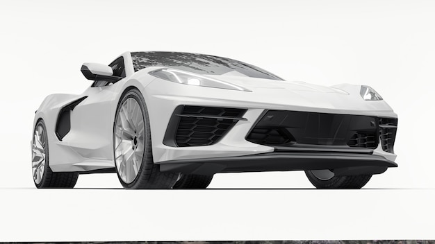 Ultramodern white super sports car with a midengine layout on a white isolated background