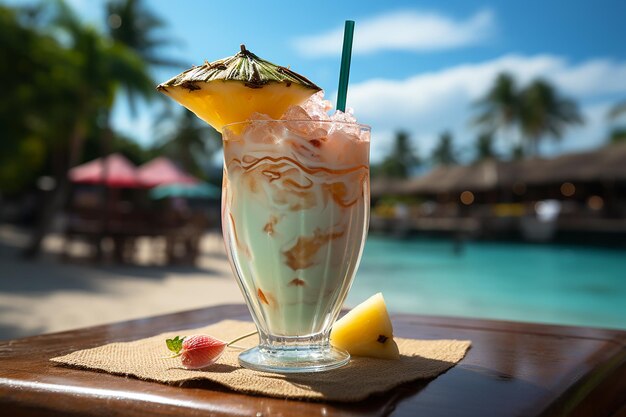 UltraReal Pina Colada Cocktail on Beach Background