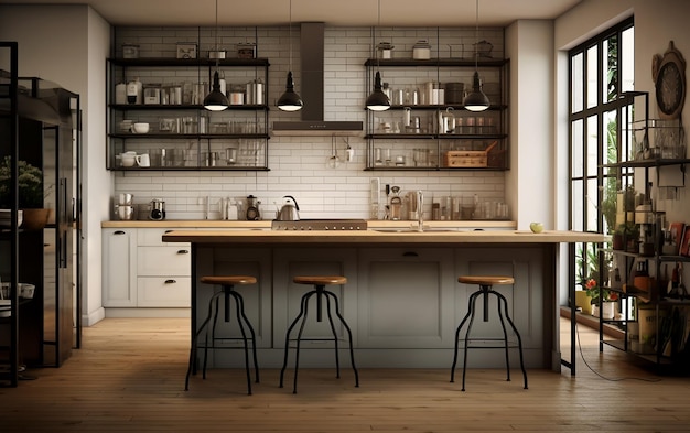 Premium AI Image | Ultrarealistic Kitchen Design Medium Shot Hyper Detail